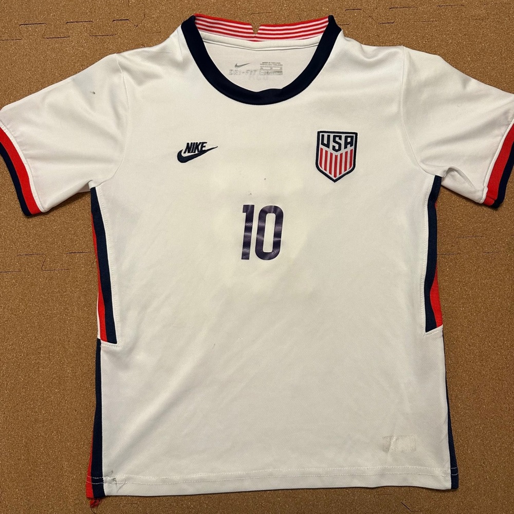 Nike Soccer Jersey Youth XL White USMNT Pulisic 10 Dri-FIT Short Sleeve Shirt